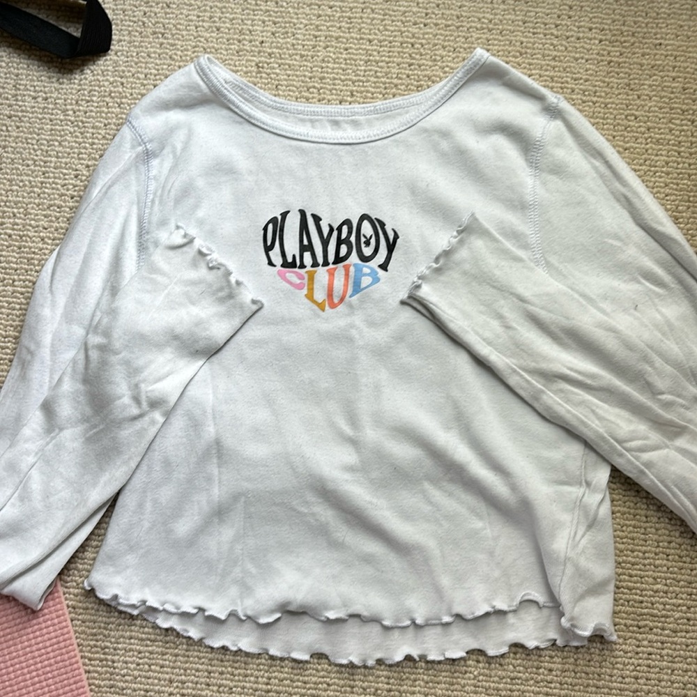 Small Playboy White Cropped Longsleeve